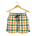 White Orange And Green Plaid Print Women's Shorts
