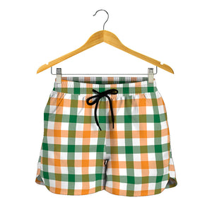 White Orange And Green Plaid Print Women's Shorts