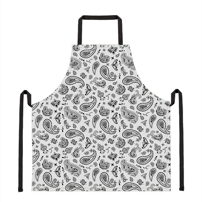 White Paisley Bandana Pattern Print Apron