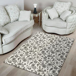 White Paisley Bandana Pattern Print Area Rug