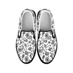 White Paisley Bandana Pattern Print Black Slip On Shoes