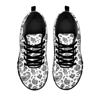 White Paisley Bandana Pattern Print Black Sneakers