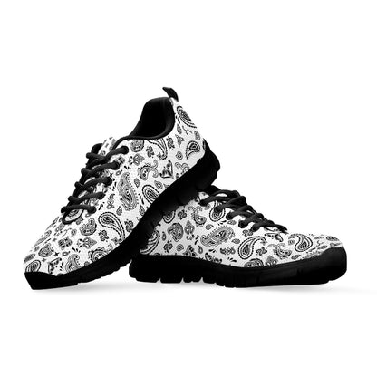 White Paisley Bandana Pattern Print Black Sneakers