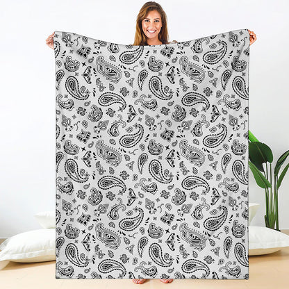 White Paisley Bandana Pattern Print Blanket