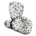 White Paisley Bandana Pattern Print Boxing Gloves