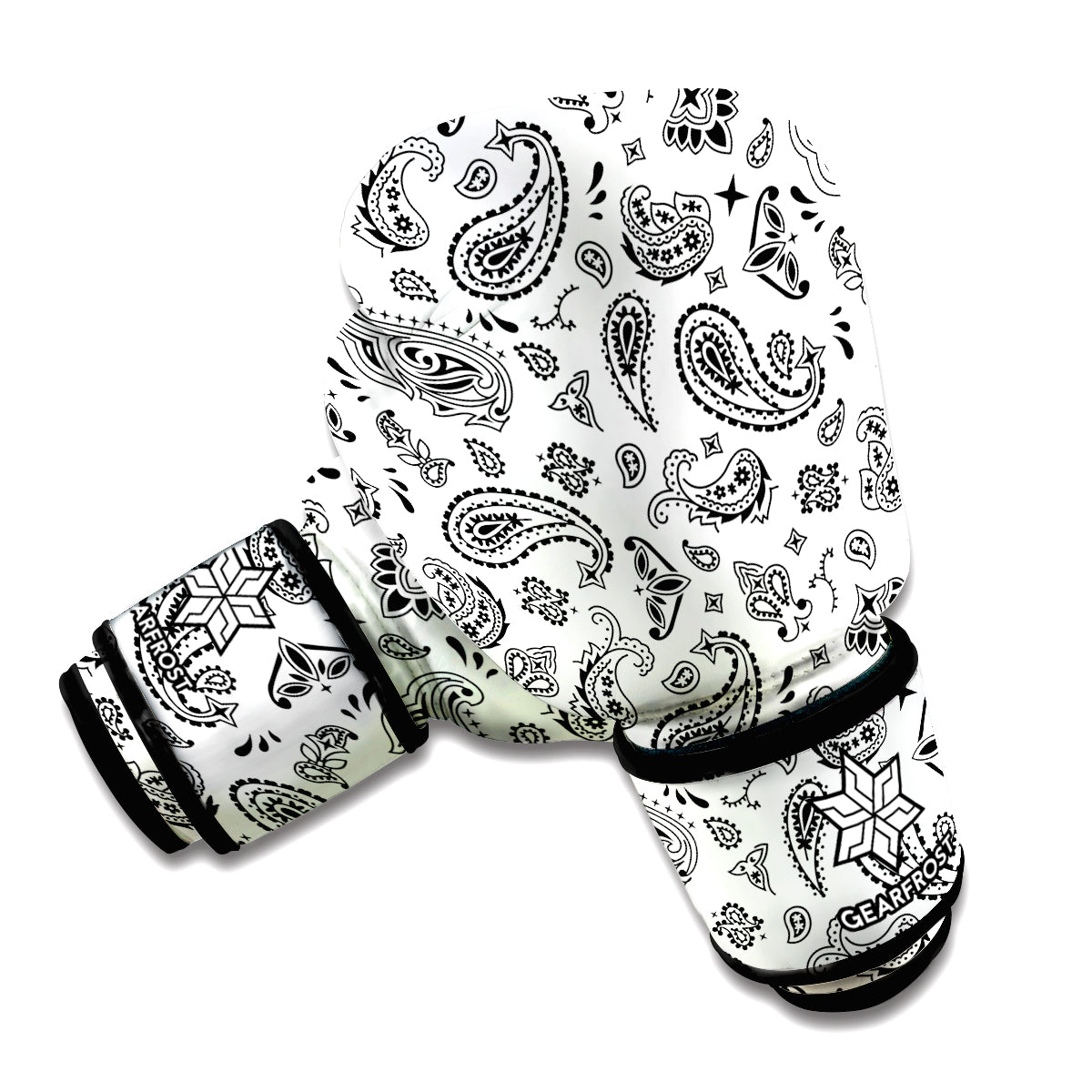 White Paisley Bandana Pattern Print Boxing Gloves