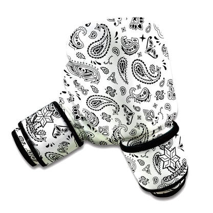 White Paisley Bandana Pattern Print Boxing Gloves