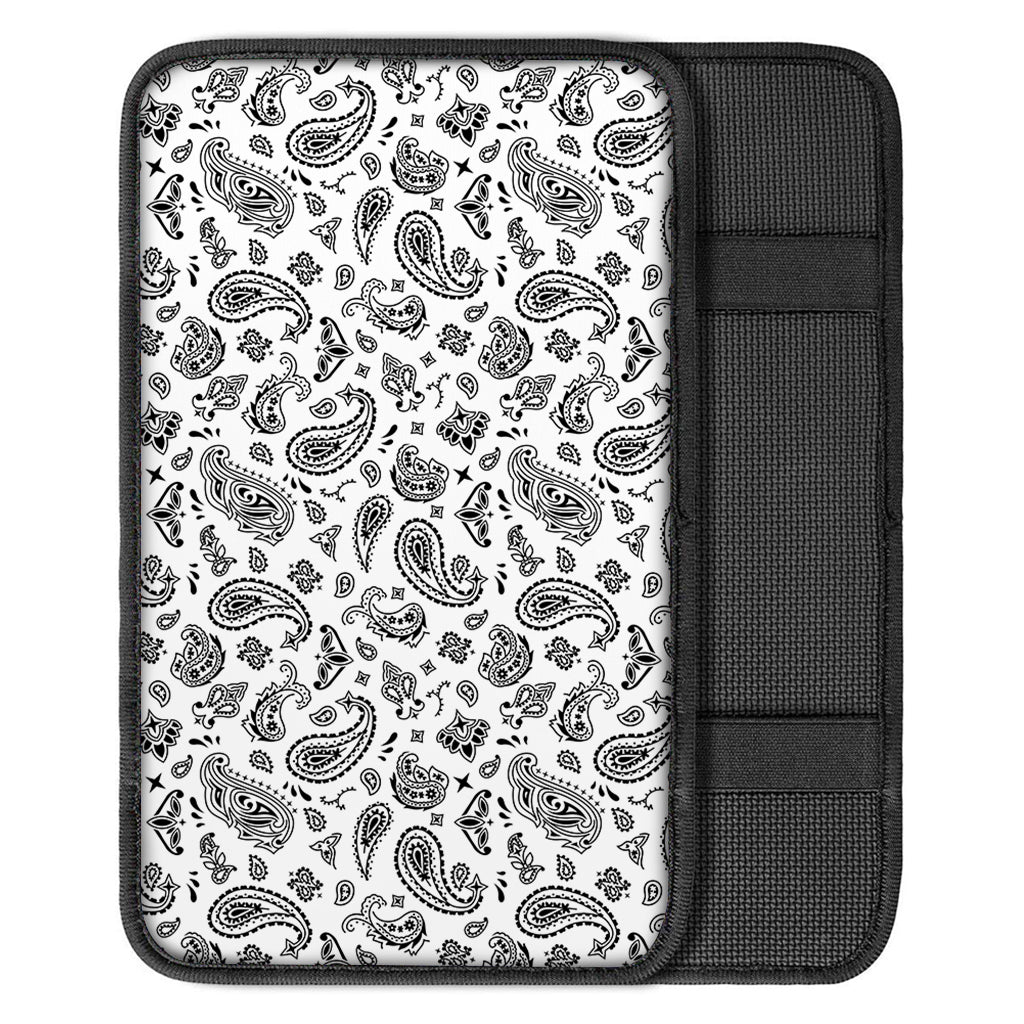 White Paisley Bandana Pattern Print Car Center Console Cover