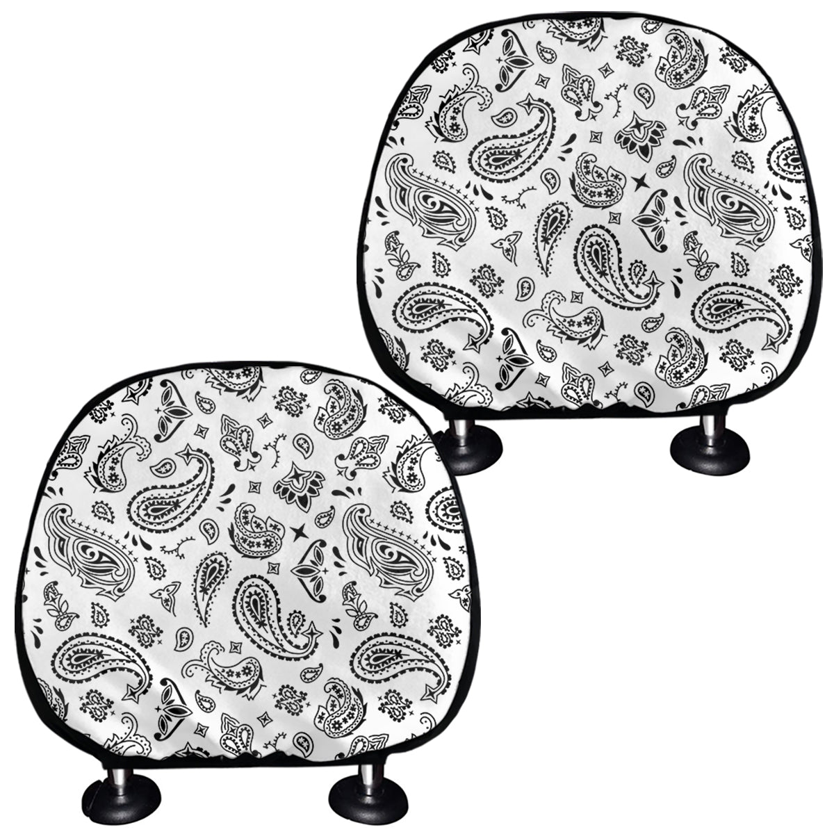 White Paisley Bandana Pattern Print Car Headrest Covers
