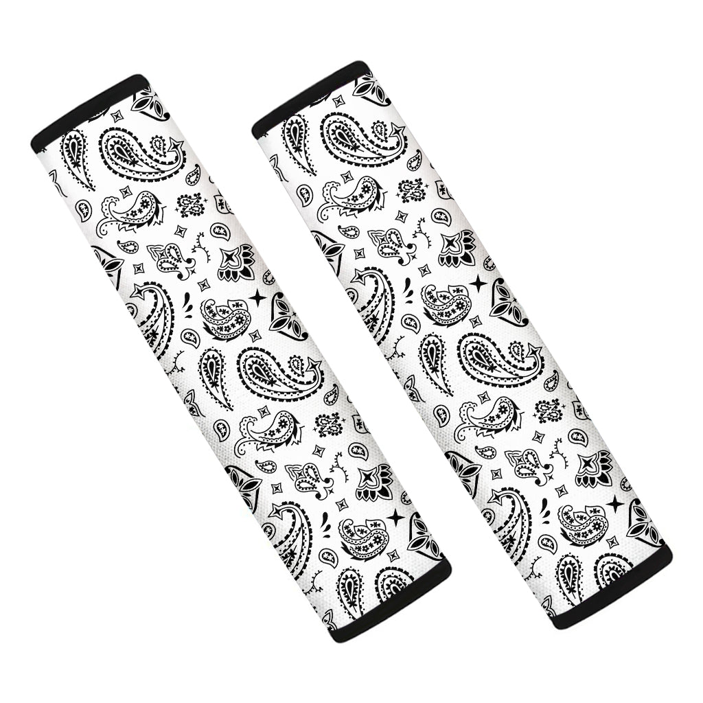 White Paisley Bandana Pattern Print Car Seat Belt Covers
