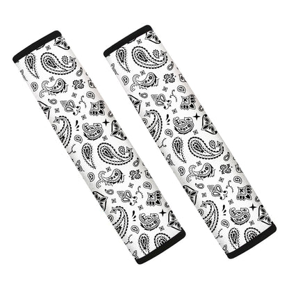 White Paisley Bandana Pattern Print Car Seat Belt Covers