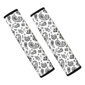 White Paisley Bandana Pattern Print Car Seat Belt Covers