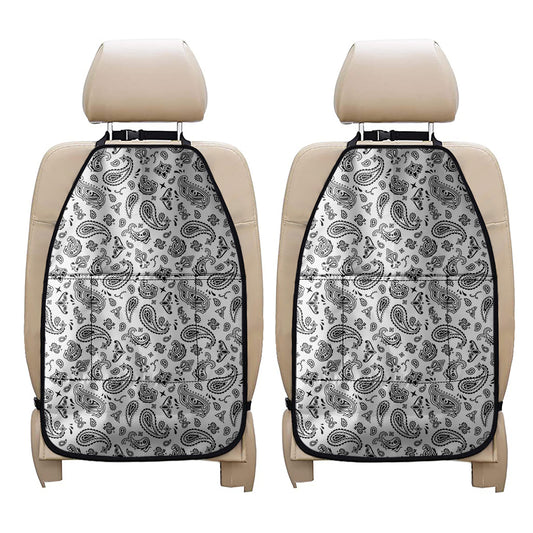 White Paisley Bandana Pattern Print Car Seat Organizers