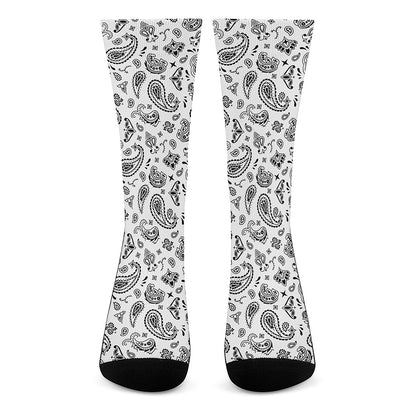 White Paisley Bandana Pattern Print Crew Socks