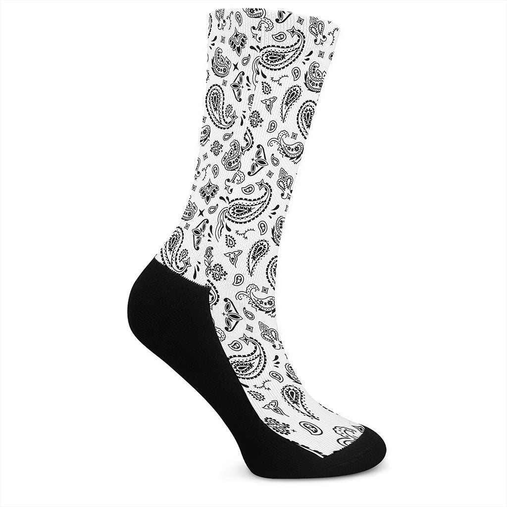 White Paisley Bandana Pattern Print Crew Socks