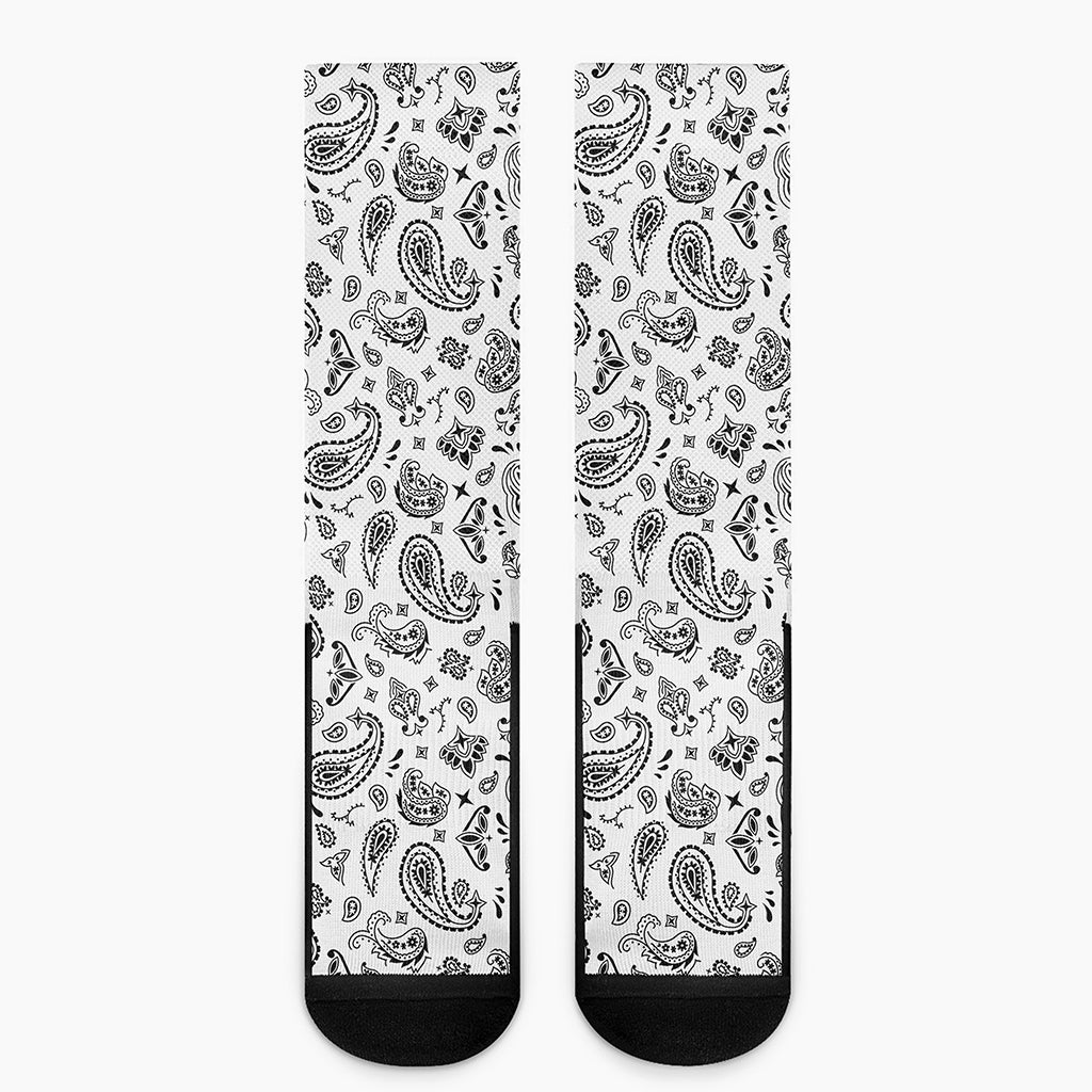 White Paisley Bandana Pattern Print Crew Socks