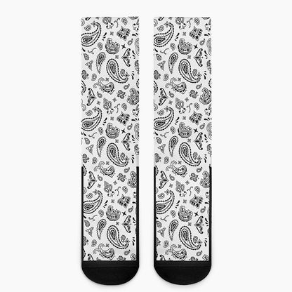 White Paisley Bandana Pattern Print Crew Socks