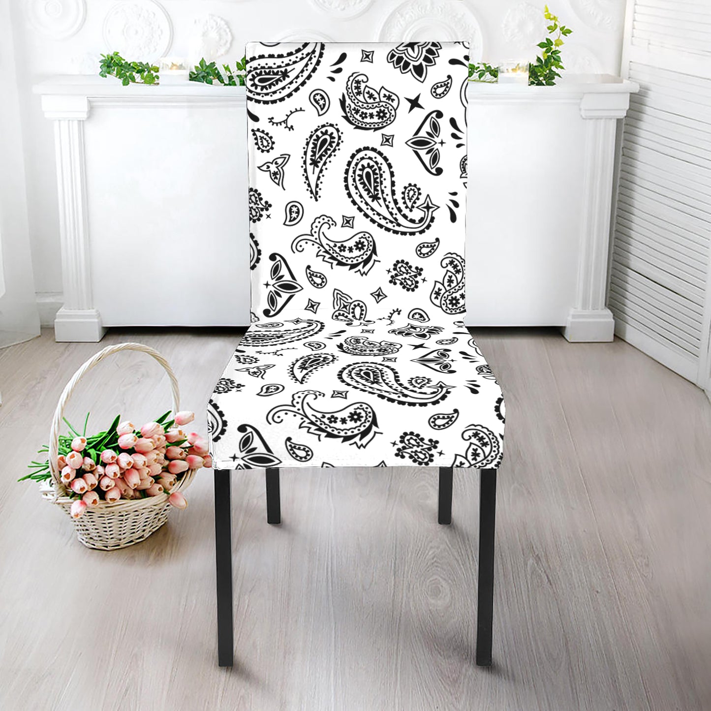 White Paisley Bandana Pattern Print Dining Chair Slipcover