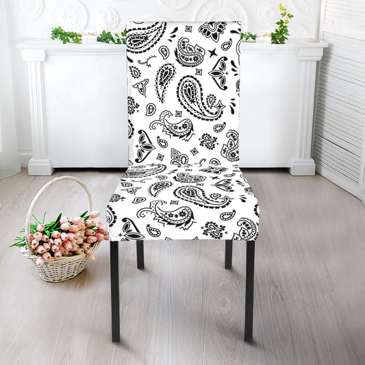 White Paisley Bandana Pattern Print Dining Chair Slipcover