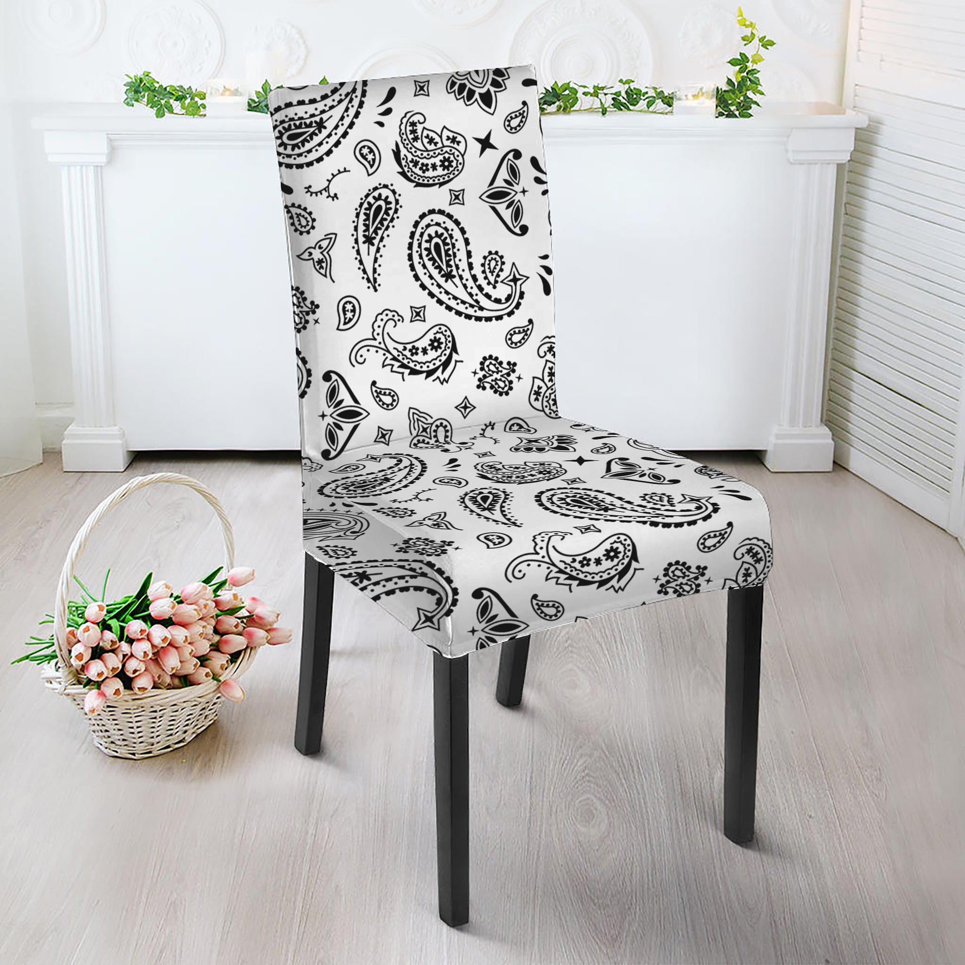 White Paisley Bandana Pattern Print Dining Chair Slipcover