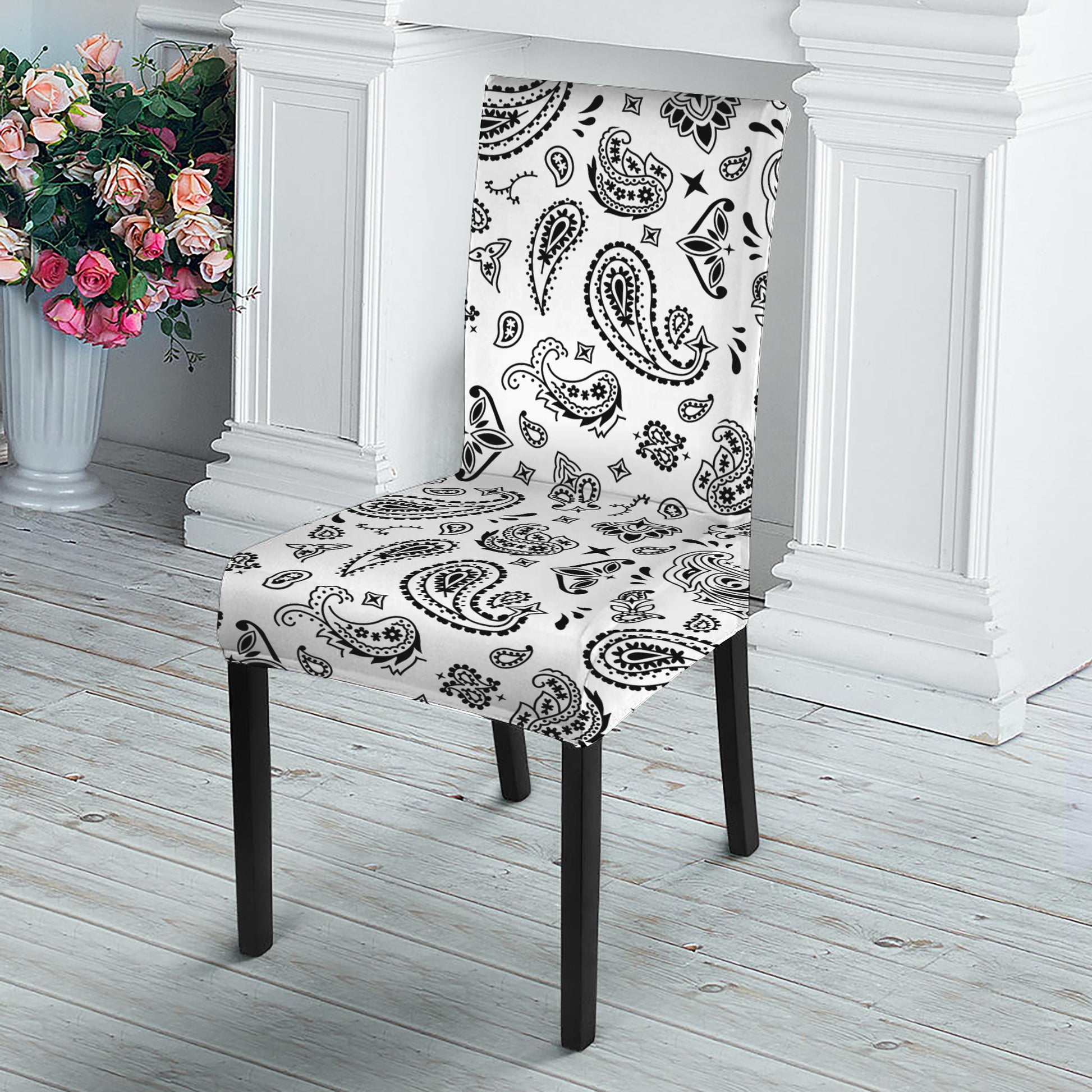 White Paisley Bandana Pattern Print Dining Chair Slipcover