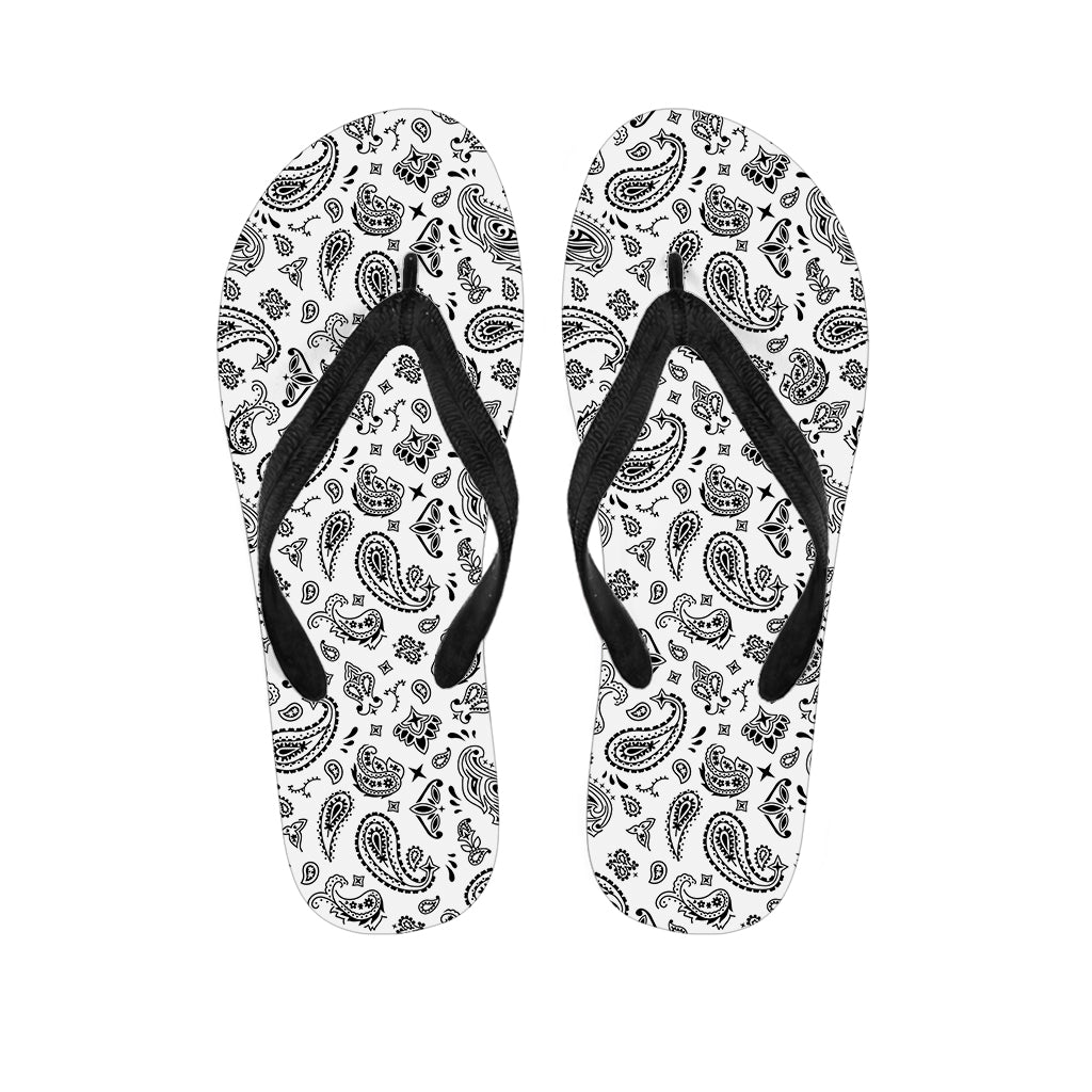 White Paisley Bandana Pattern Print Flip Flops