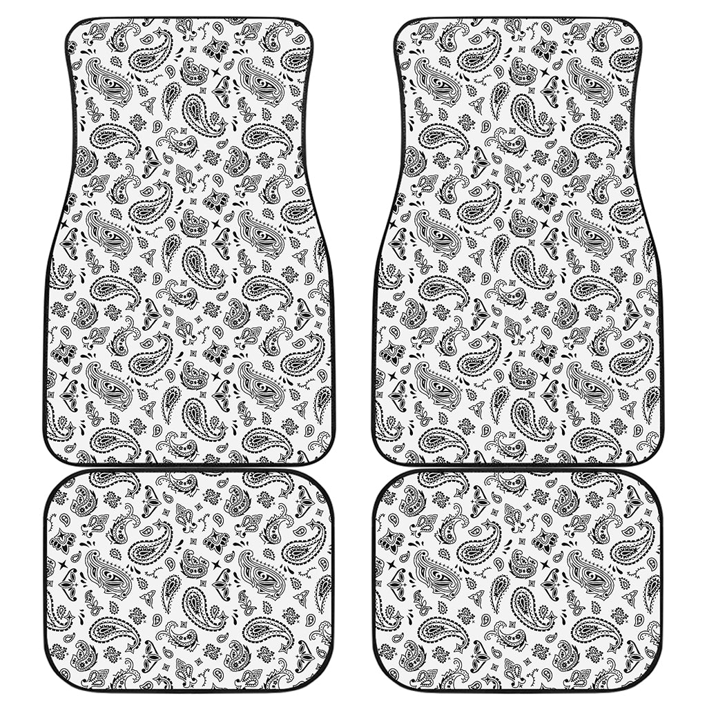 White Paisley Bandana Pattern Print Front and Back Car Floor Mats