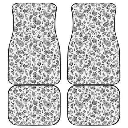 White Paisley Bandana Pattern Print Front and Back Car Floor Mats