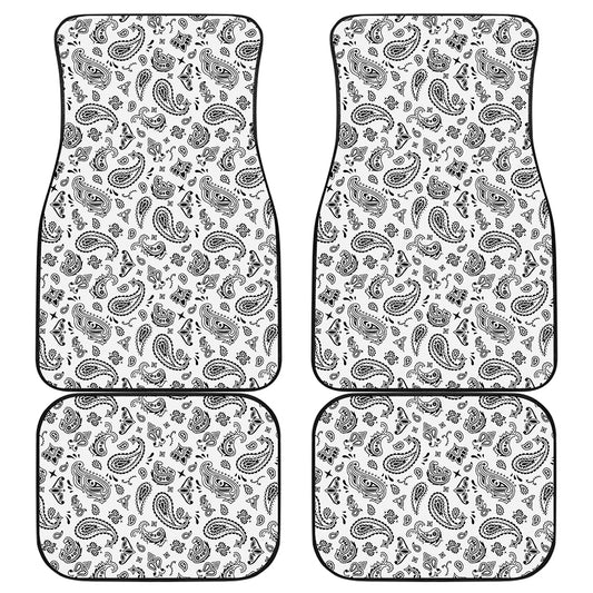 White Paisley Bandana Pattern Print Front and Back Car Floor Mats