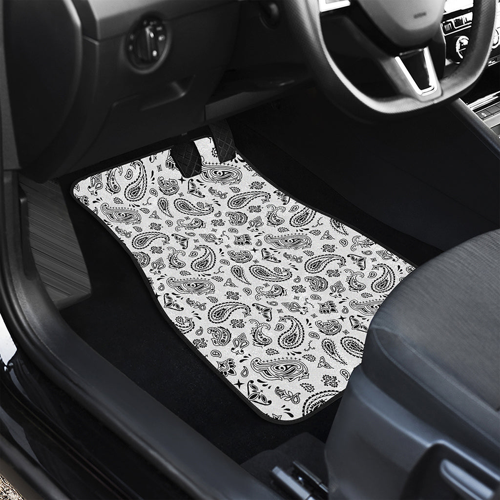 White Paisley Bandana Pattern Print Front and Back Car Floor Mats