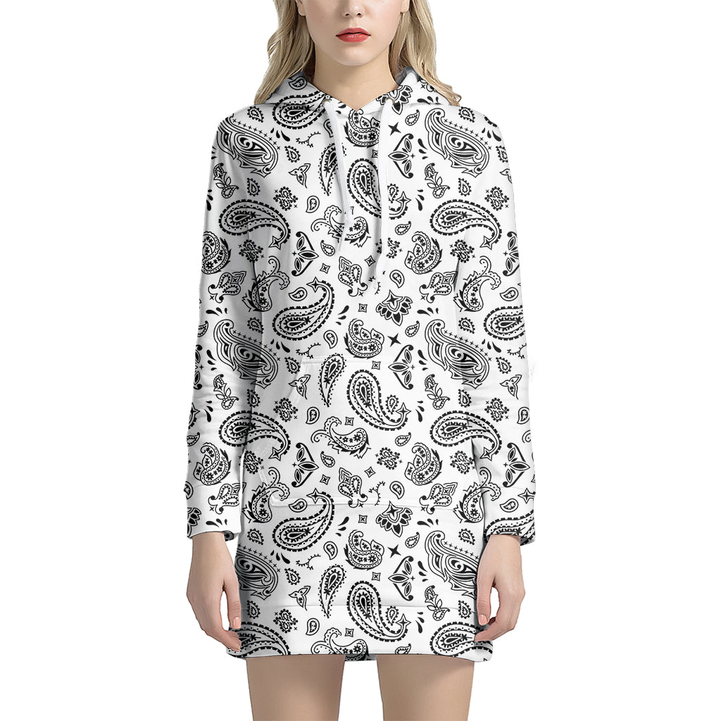 White Paisley Bandana Pattern Print Hoodie Dress