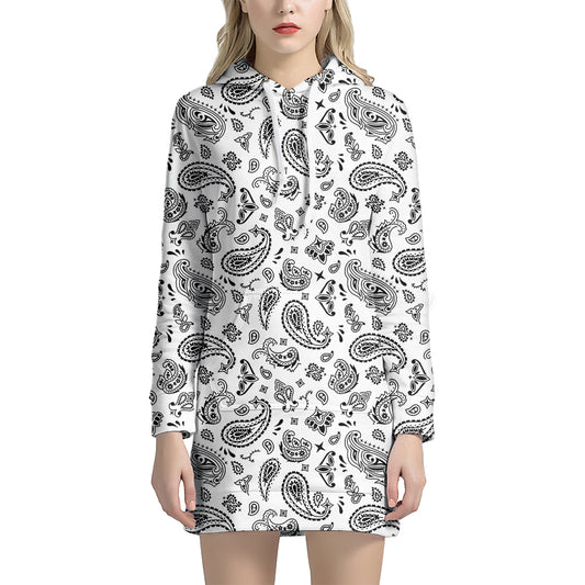 White Paisley Bandana Pattern Print Hoodie Dress