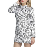 White Paisley Bandana Pattern Print Hoodie Dress