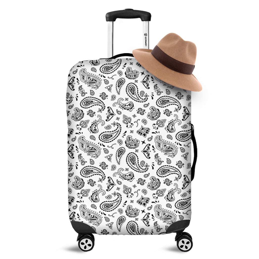 White Paisley Bandana Pattern Print Luggage Cover