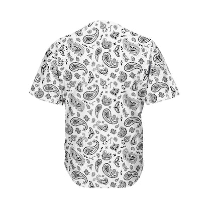 White Paisley Bandana Pattern Print Men's Baseball Jersey
