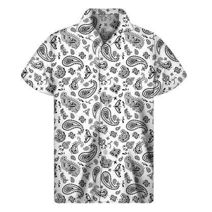 White Paisley Bandana Pattern Print Men's Short Sleeve Shirt