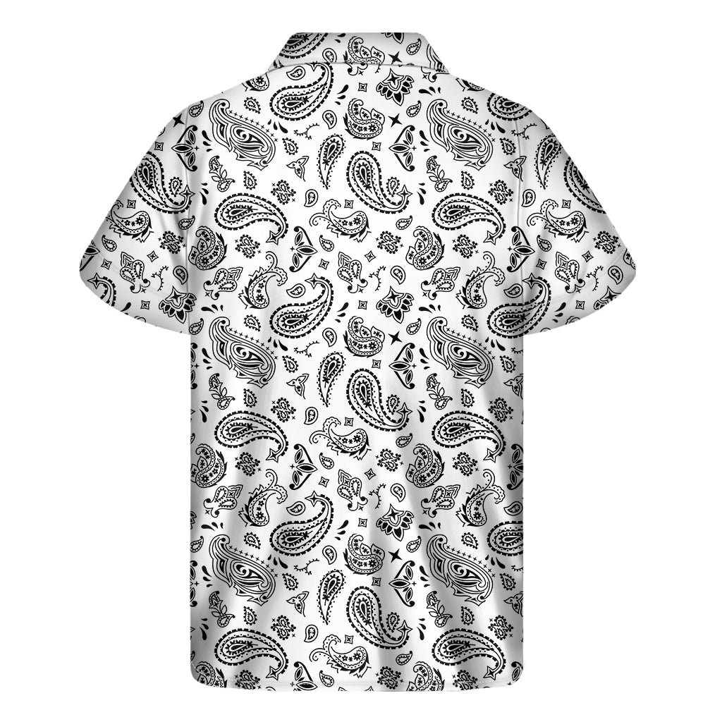 White Paisley Bandana Pattern Print Men's Short Sleeve Shirt