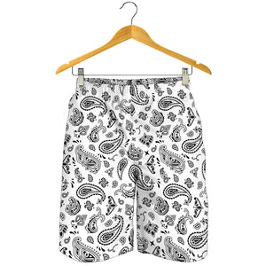 White Paisley Bandana Pattern Print Men's Shorts