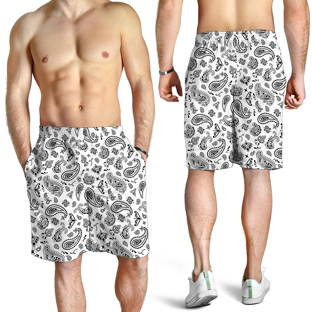 White Paisley Bandana Pattern Print Men's Shorts