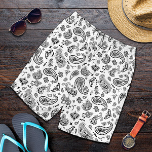 White Paisley Bandana Pattern Print Men's Shorts