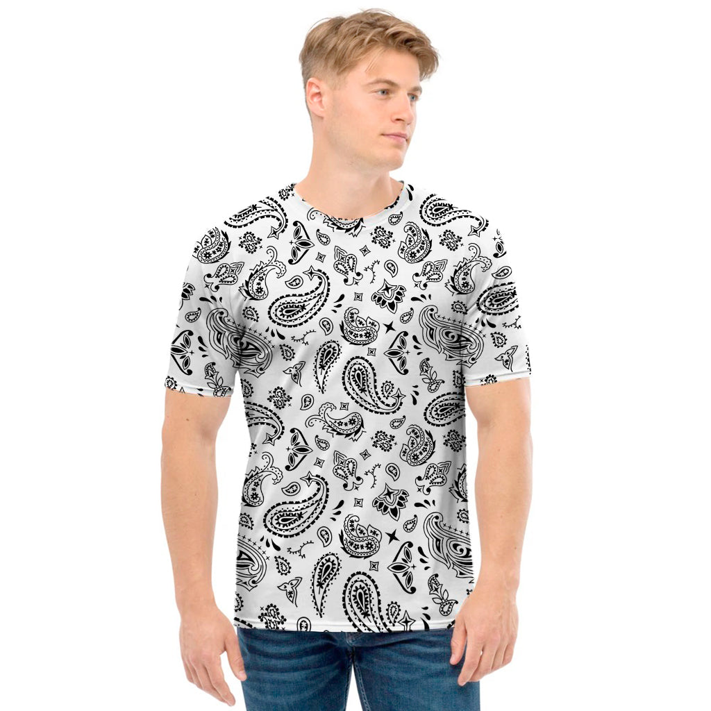 White Paisley Bandana Pattern Print Men's T-Shirt