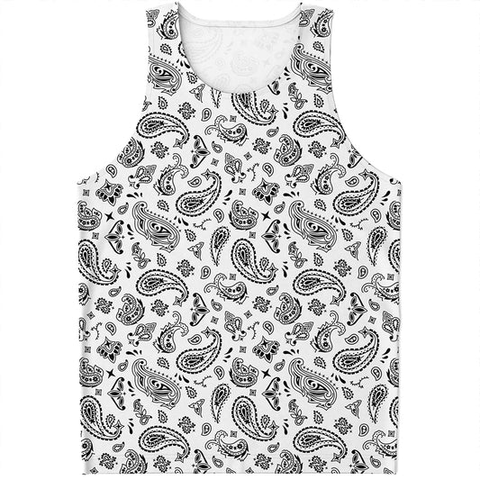 White Paisley Bandana Pattern Print Men's Tank Top