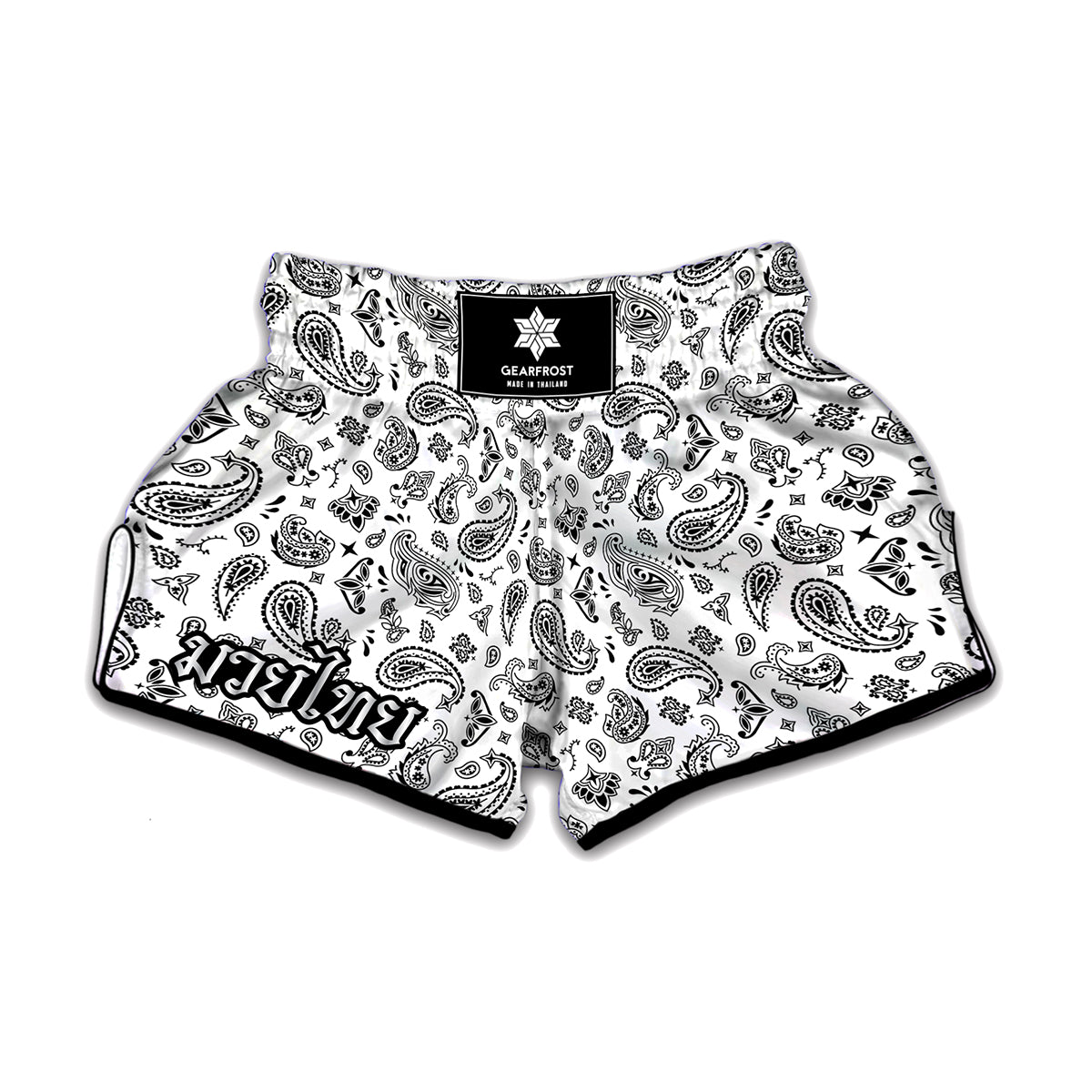 White Paisley Bandana Pattern Print Muay Thai Boxing Shorts