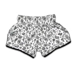 White Paisley Bandana Pattern Print Muay Thai Boxing Shorts