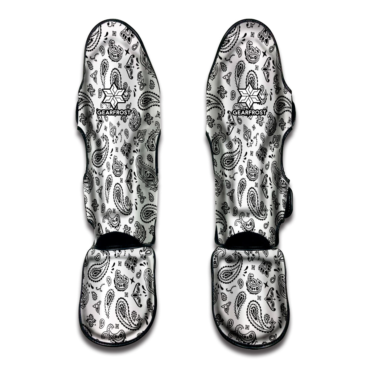 White Paisley Bandana Pattern Print Muay Thai Shin Guard