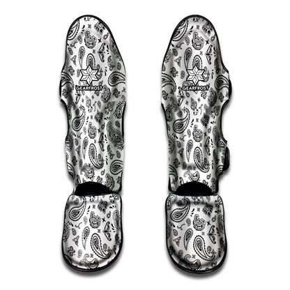 White Paisley Bandana Pattern Print Muay Thai Shin Guard