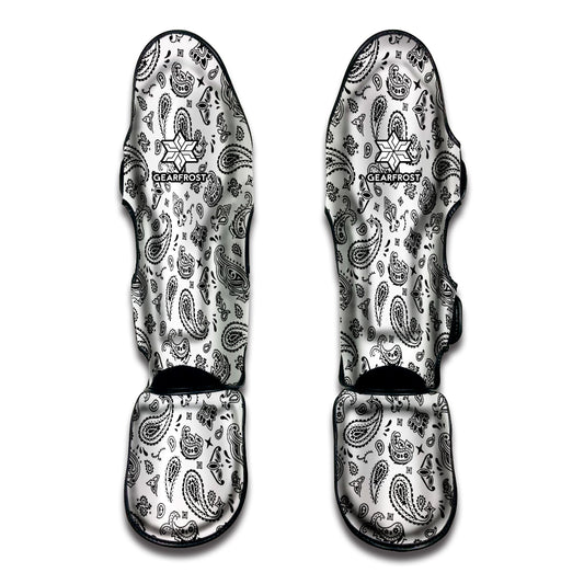 White Paisley Bandana Pattern Print Muay Thai Shin Guard