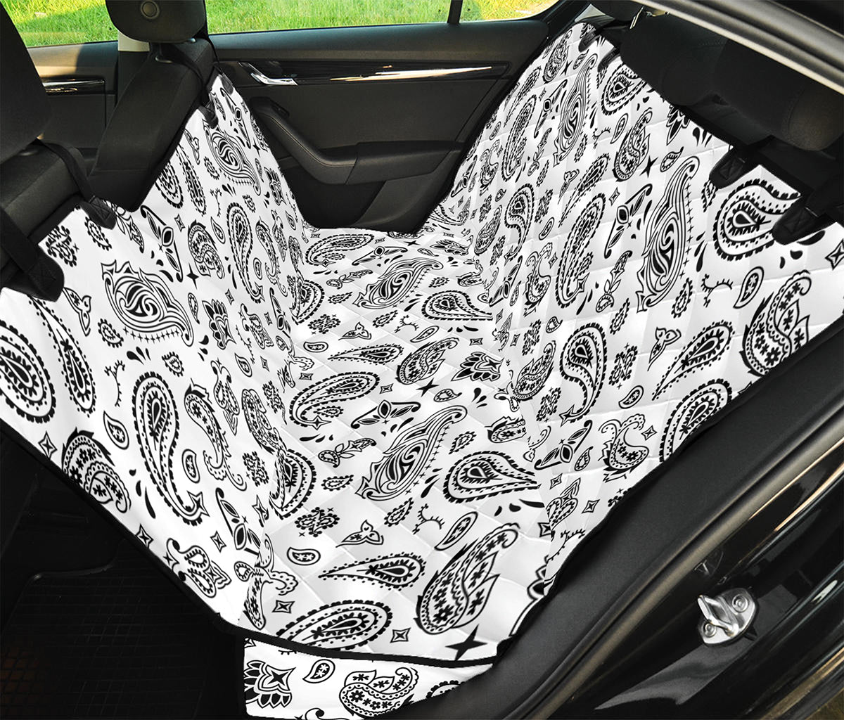 White Paisley Bandana Pattern Print Pet Car Back Seat Cover