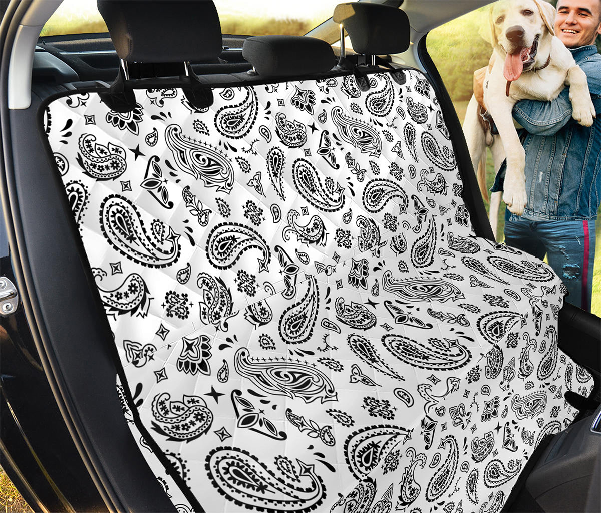 White Paisley Bandana Pattern Print Pet Car Back Seat Cover