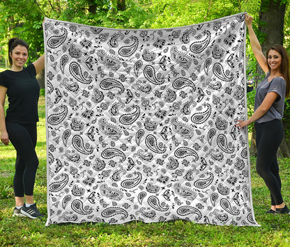 White Paisley Bandana Pattern Print Quilt